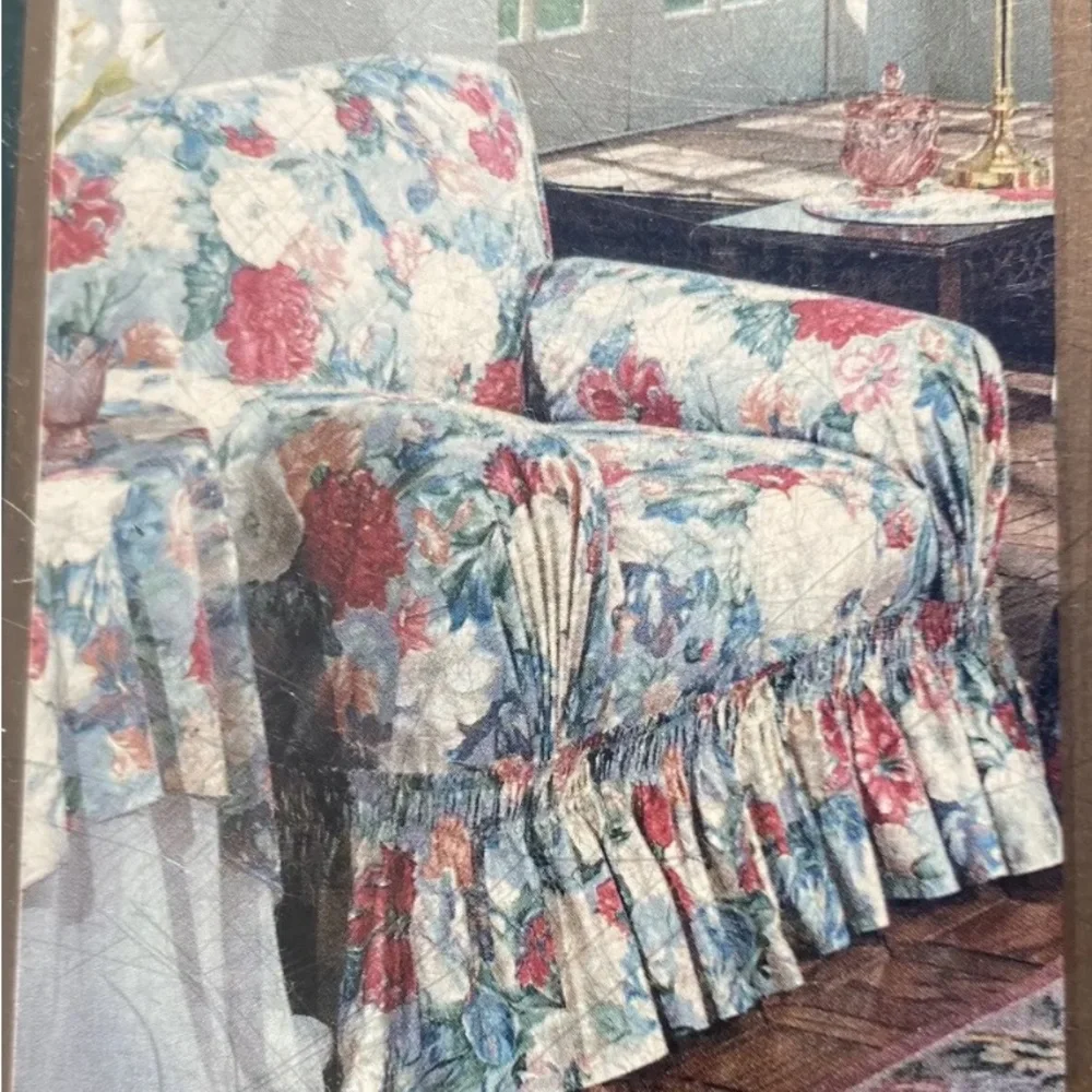 Gloria Vanderbilt Fabric Chair Cover Slipcover Floral 90 x 100” Vintage USA New